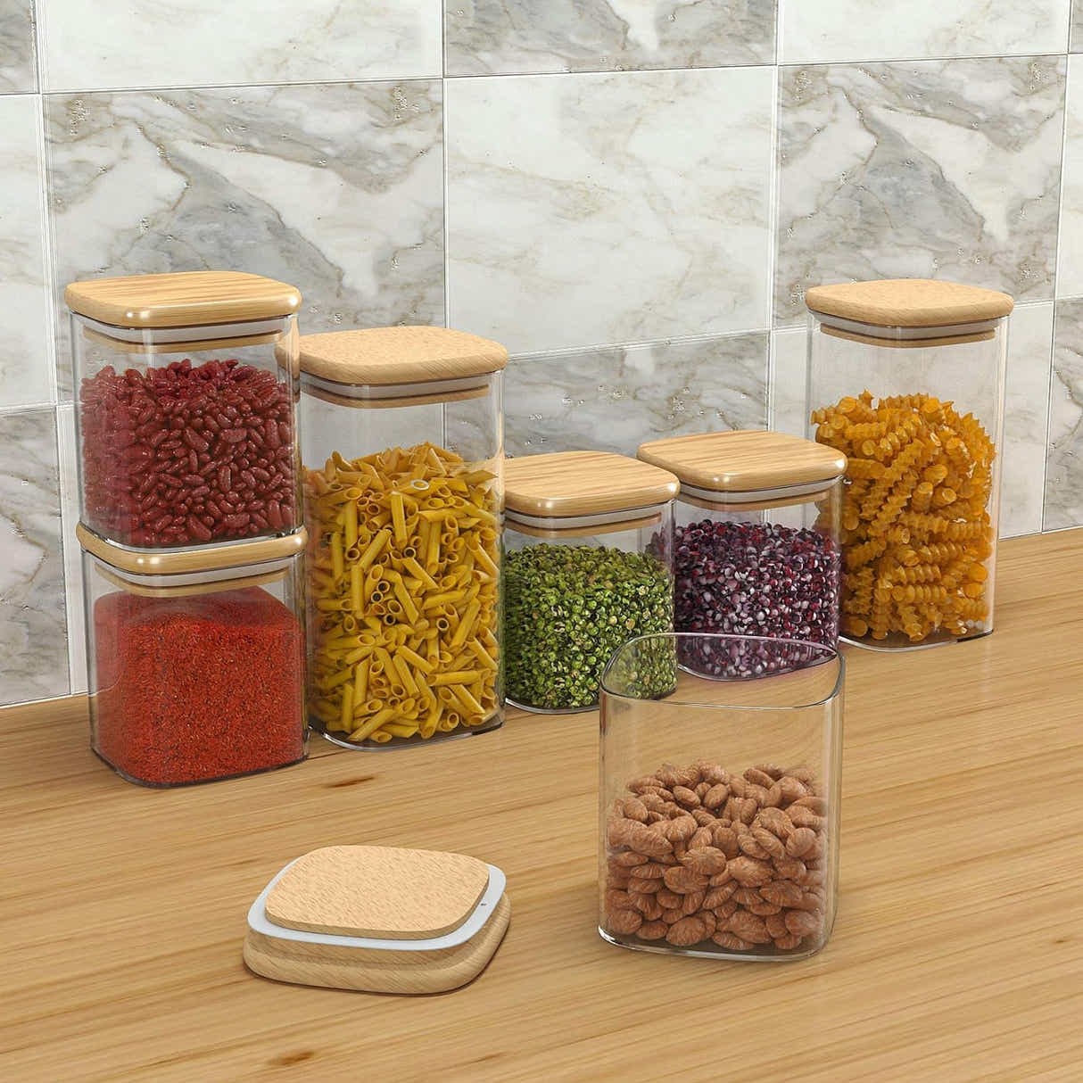 DS BS Set Of 12 Square Glass Storage Jars With 144pc Label Set