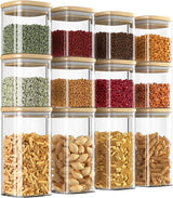 DS BS Set Of 12 Square Glass Storage Jars With 144pc Label Set