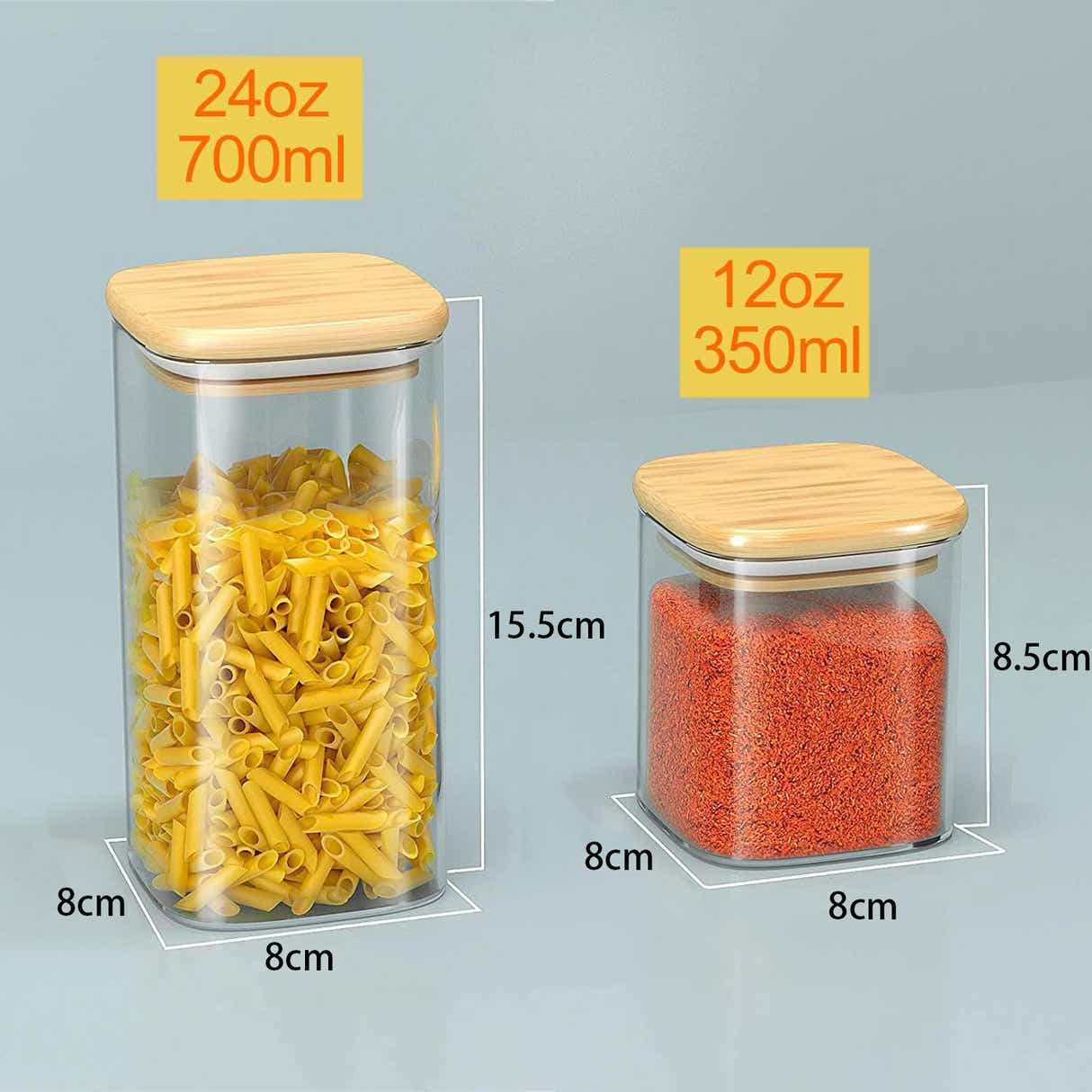DS BS Set Of 12 Square Glass Storage Jars With 144pc Label Set