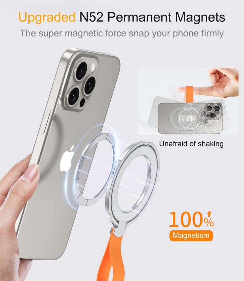 DS BS Magnetic Ring Holder With Finger Loop Compatible MagSafe iPhone-Black