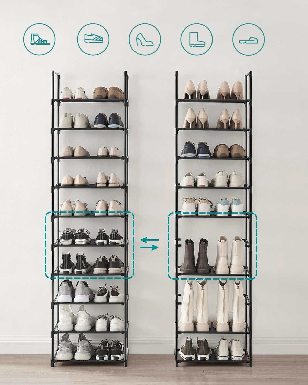 DS BS 10 Tiers Tall Shoe Rack Storage Shelf