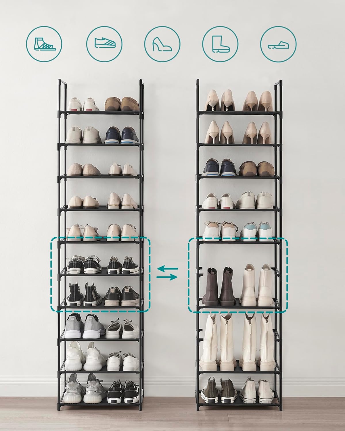 DS BS 10 Tiers Tall Shoe Rack Storage Shelf