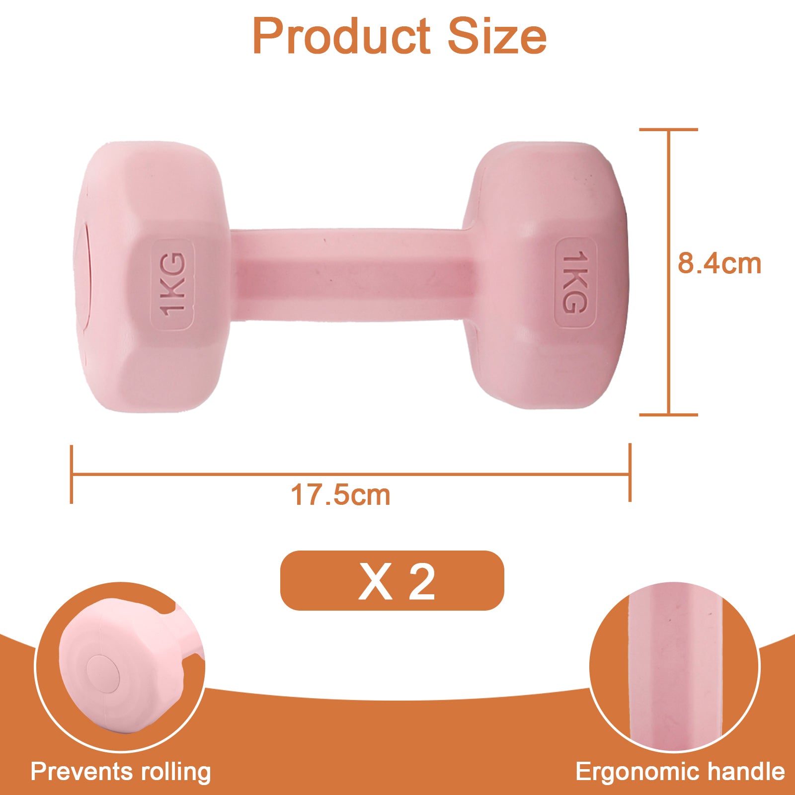 DS BS Set of 2 Dumbbells 1KG Each Pink