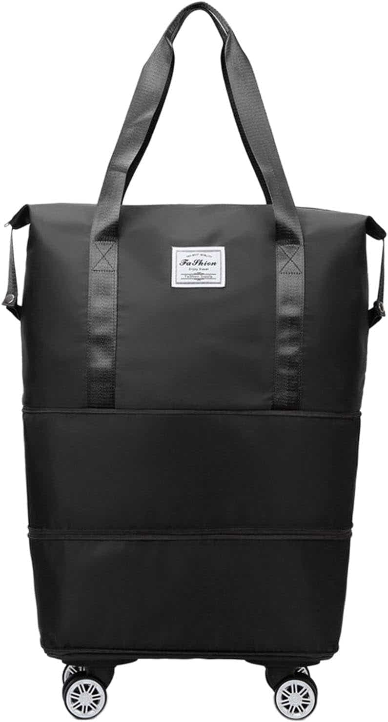 DS BS Expandable foldable duffel bag suitcase with Removable Wheels M -Black