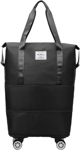 DS BS Expandable foldable duffel bag suitcase with Removable Wheels M -Black