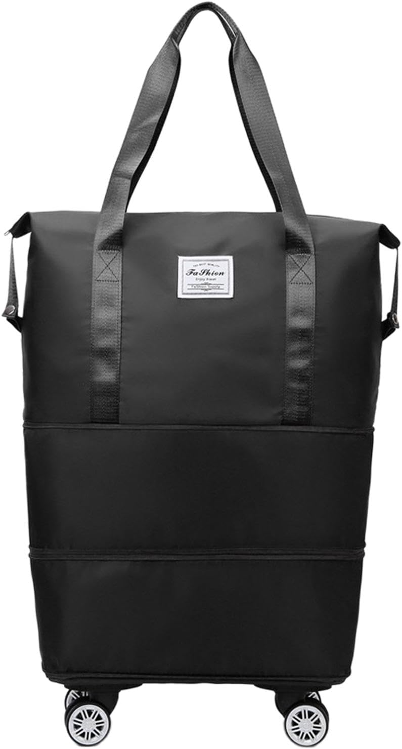 DS BS Expandable foldable duffel bag suitcase with Removable Wheels M -Black