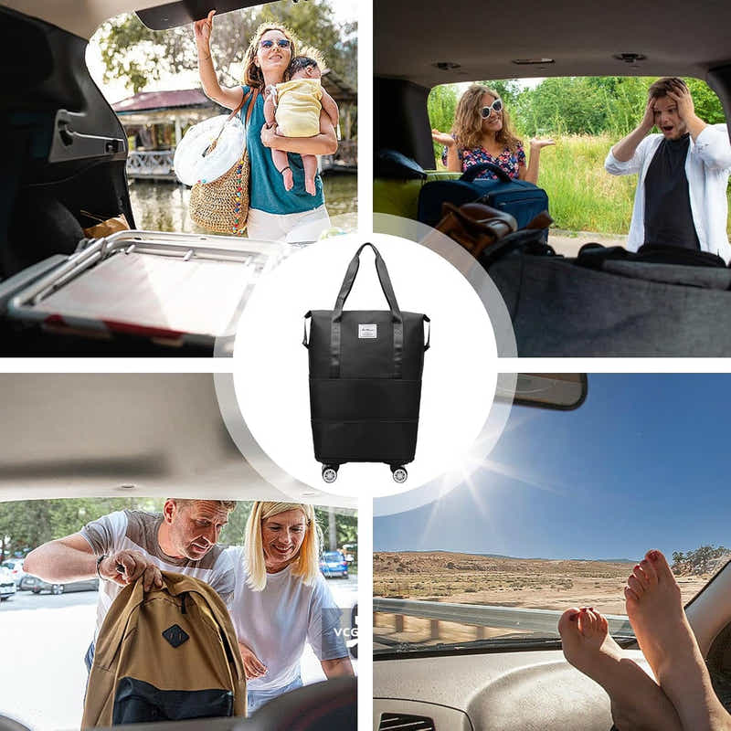 DS BS Expandable foldable duffel bag suitcase with Removable Wheels M -Black