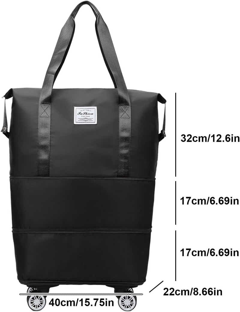 DS BS Expandable foldable duffel bag suitcase with Removable Wheels M -Black