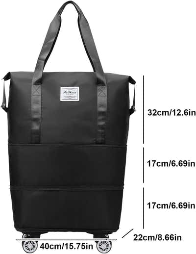 DS BS Expandable foldable duffel bag suitcase with Removable Wheels M -Black