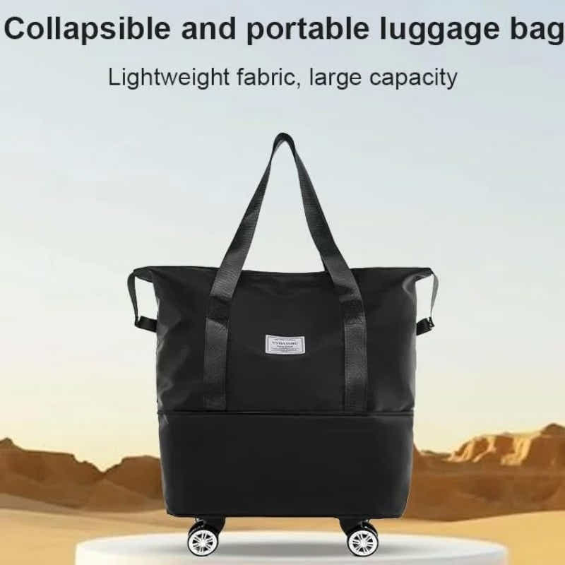 DS BS Expandable foldable duffel bag suitcase with Removable Wheels S -Black