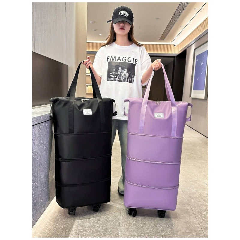 DS BS Expandable foldable duffel bag suitcase with Removable Wheels L -Purple