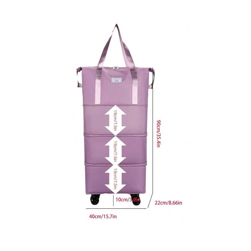 DS BS Expandable foldable duffel bag suitcase with Removable Wheels L -Purple