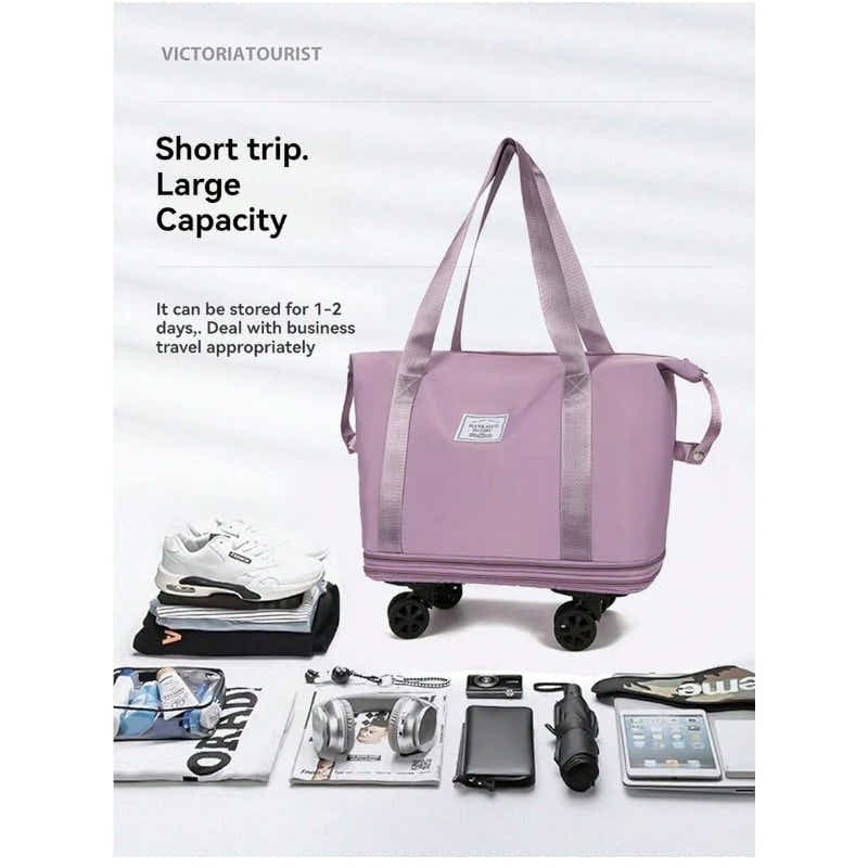 DS BS Expandable foldable duffel bag suitcase with Removable Wheels L -Purple