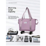 DS BS Expandable foldable duffel bag suitcase with Removable Wheels L -Purple