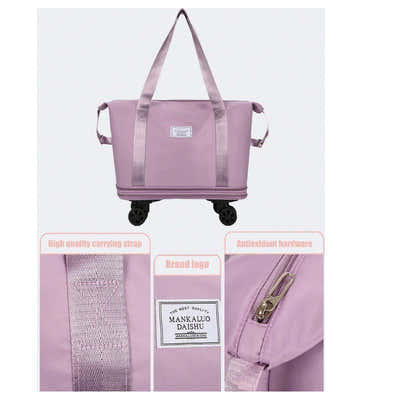 DS BS Expandable foldable duffel bag suitcase with Removable Wheels L -Purple