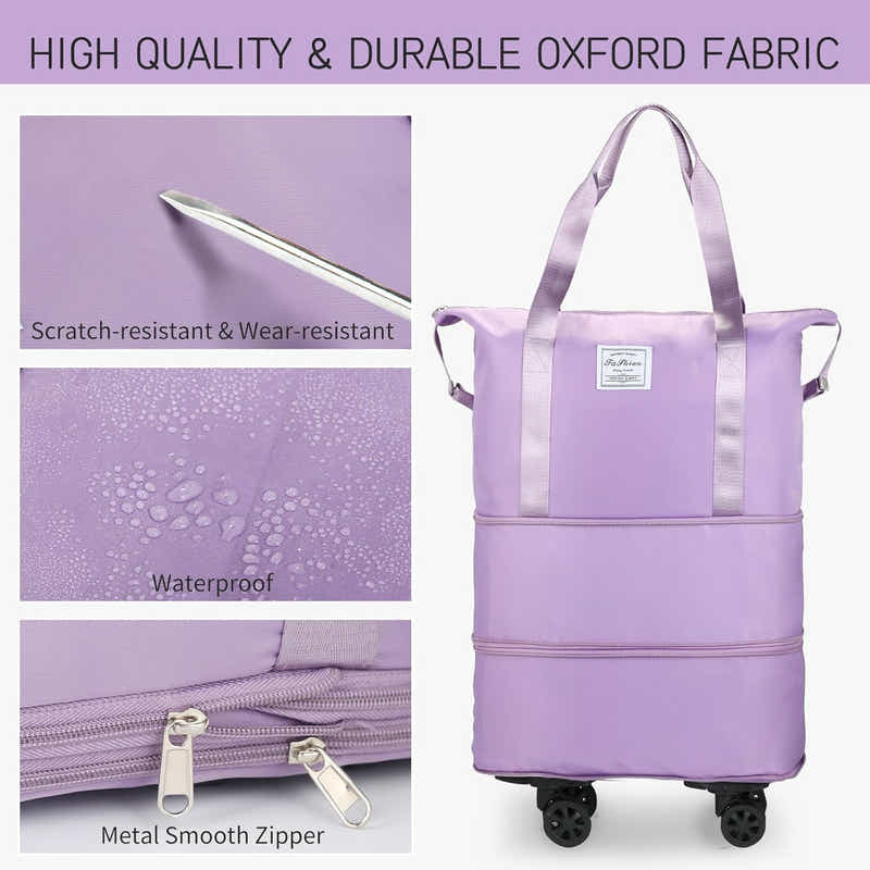 DS BS Expandable foldable duffel bag suitcase with Removable Wheels M -Purple