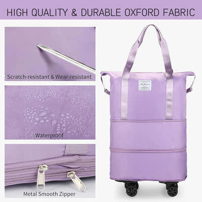 DS BS Expandable foldable duffel bag suitcase with Removable Wheels M -Purple