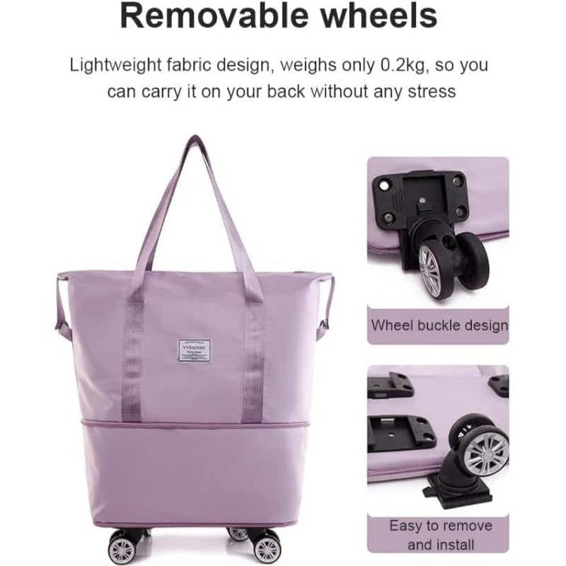 DS BS Expandable foldable duffel bag suitcase with Removable Wheels S -Purple