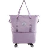 DS BS Expandable foldable duffel bag suitcase with Removable Wheels S -Purple