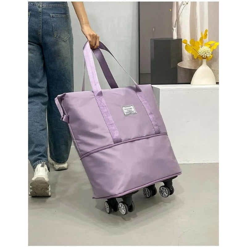 DS BS Expandable foldable duffel bag suitcase with Removable Wheels S -Purple
