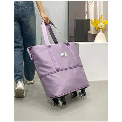 DS BS Expandable foldable duffel bag suitcase with Removable Wheels S -Purple