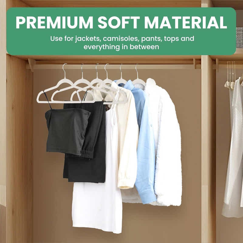 DS BS 50Pack Velvet Hangers -45cm White