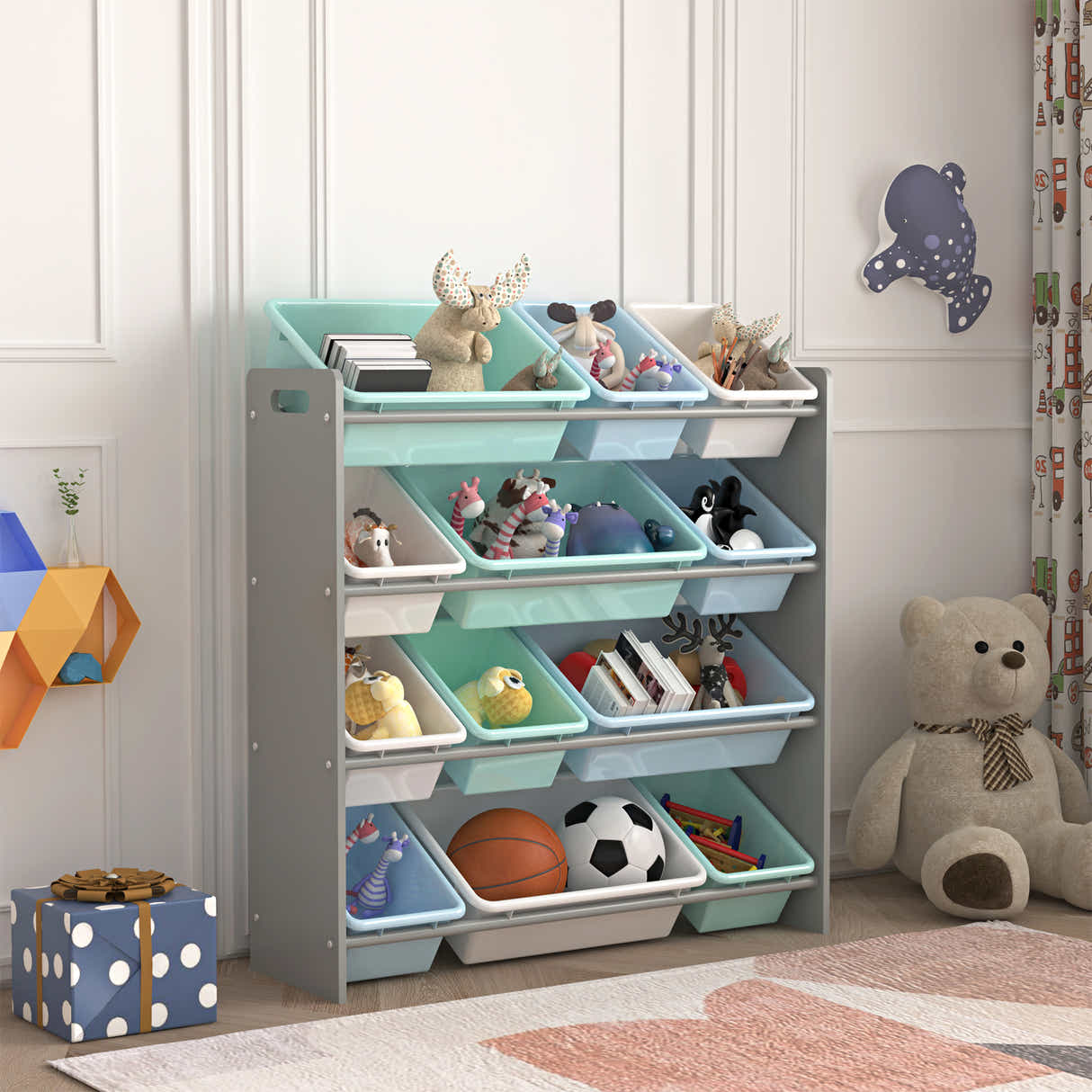DS BS Kids toy Storage organizer with 12 plastic bins