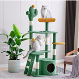 DS BS Cactus Cat Tree Tower , 135cm Multi-Level Cat Climbing Furniture