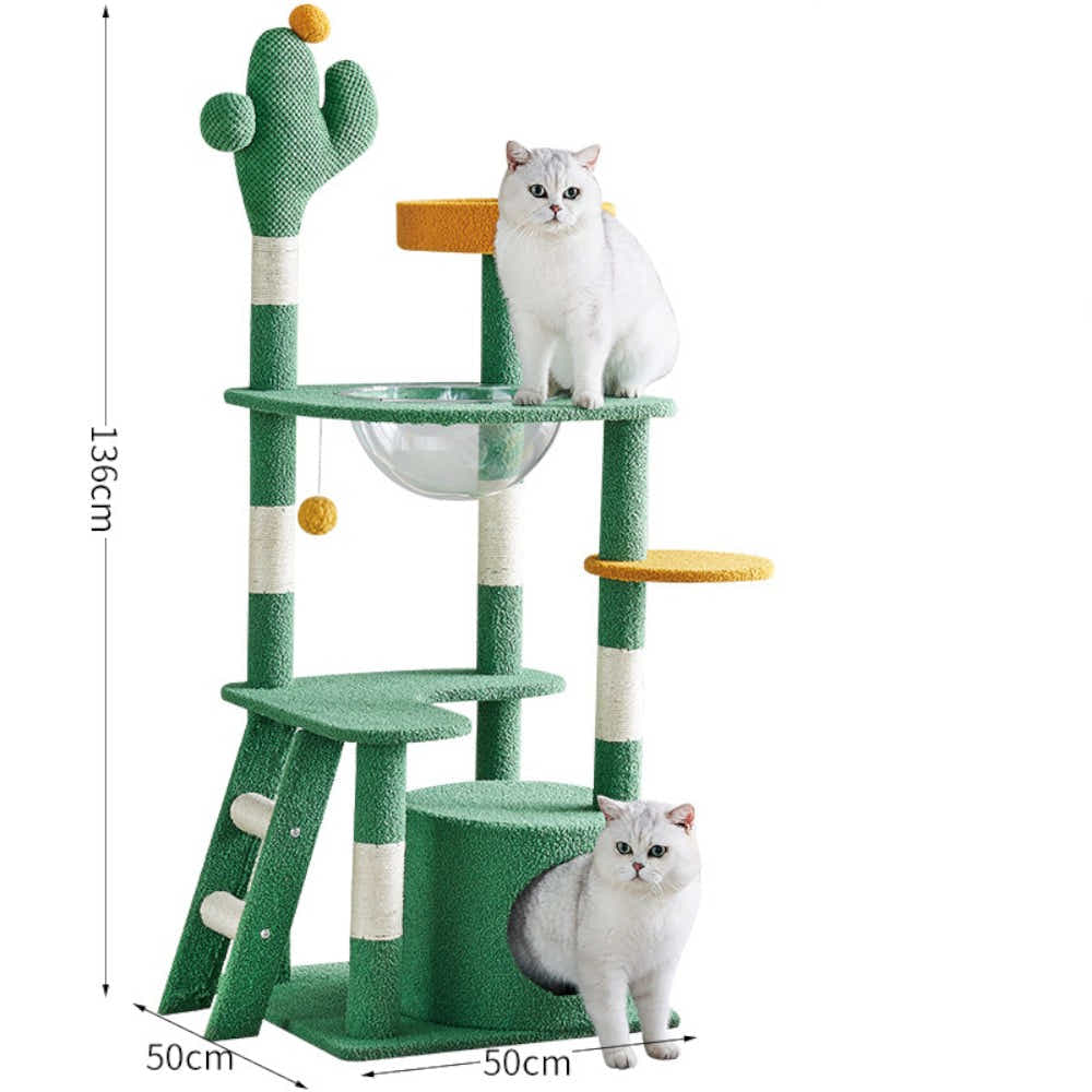 DS BS Cactus Cat Tree Tower , 135cm Multi-Level Cat Climbing Furniture