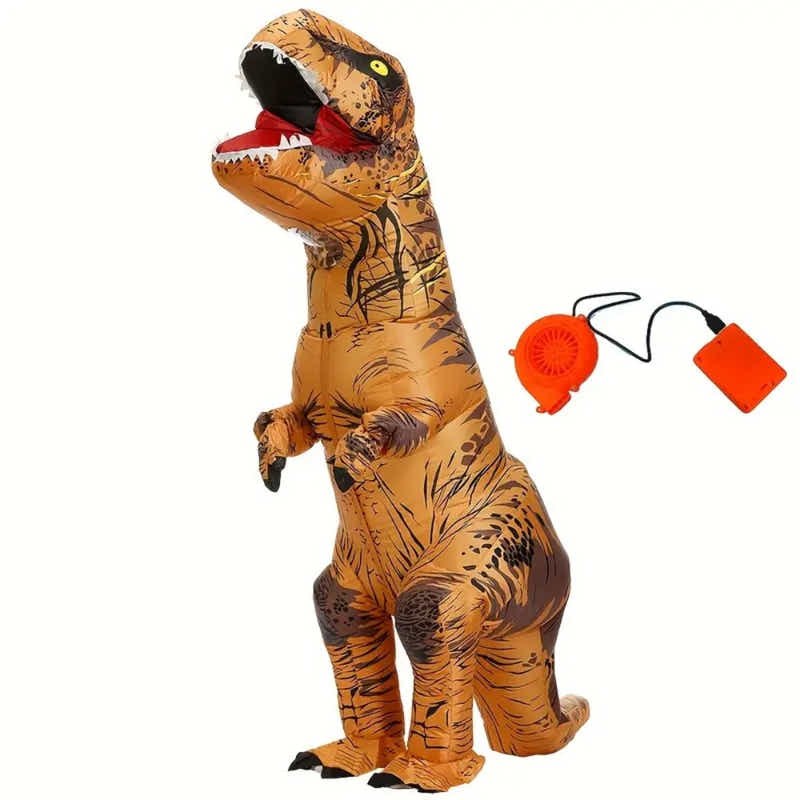 DS BS Inflatable T-Rex Costume – Brown Dinosaur Suit with Fan and Battery Box
