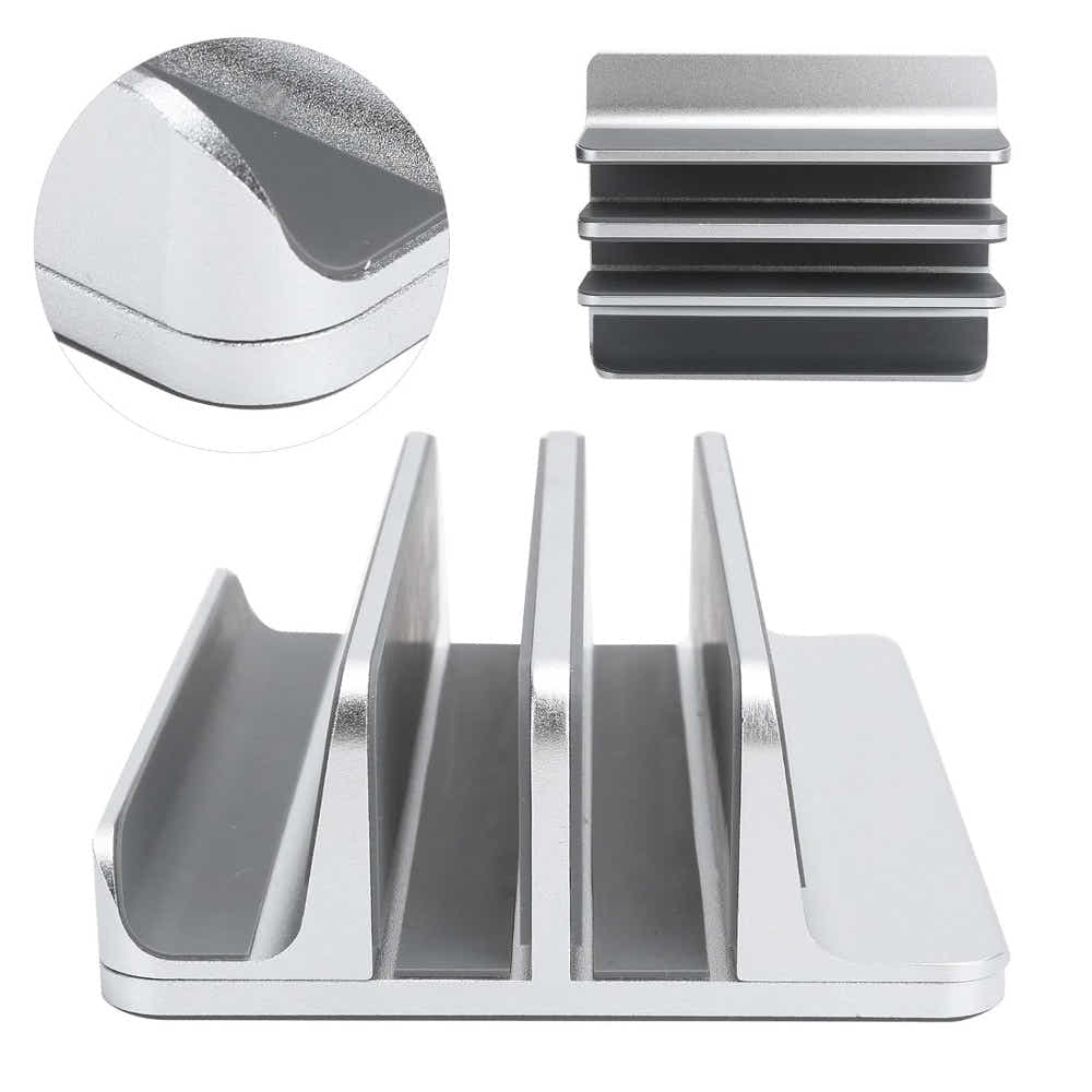 DS BS Adjustable Vertical Laptop Stand Dual Slot Aluminum Holder