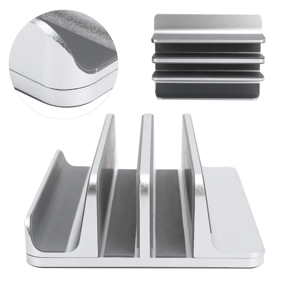 DS BS Adjustable Vertical Laptop Stand Dual Slot Aluminum Holder