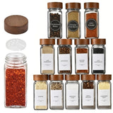 DS BS 24-Piece Square Glass Spice Jar Set with Wooden Lids