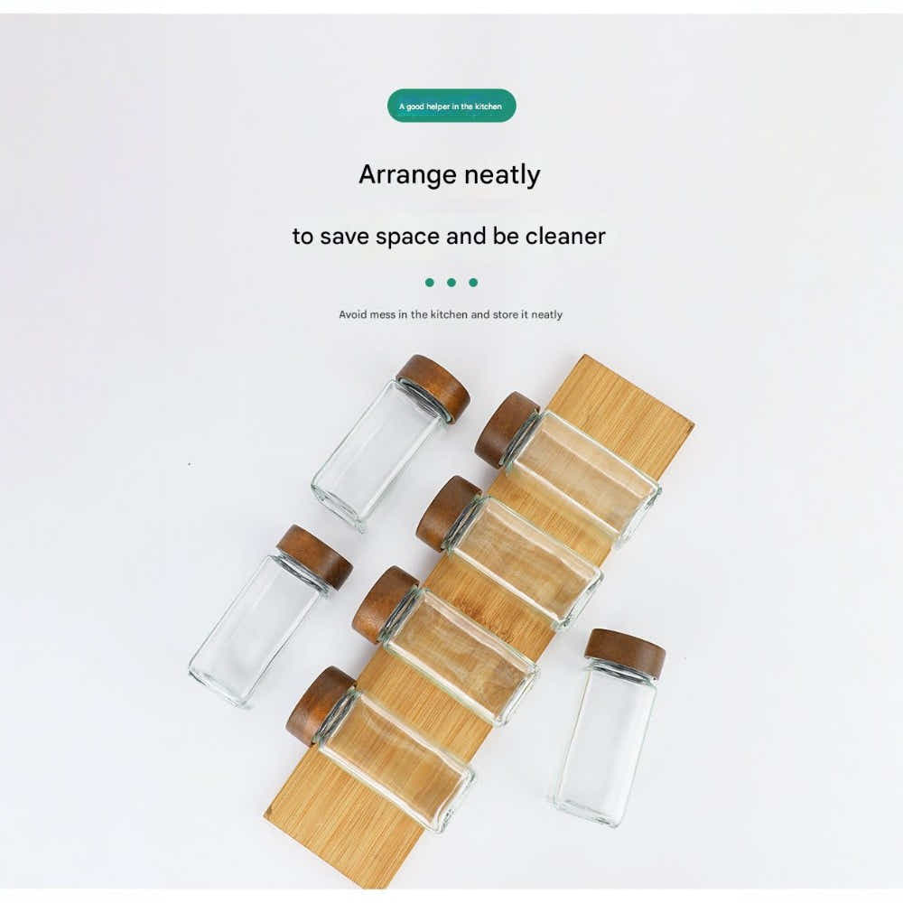 DS BS 24-Piece Square Glass Spice Jar Set with Wooden Lids