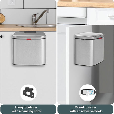DS BS 8L Hanging Kitchen Trash Bin - Silver