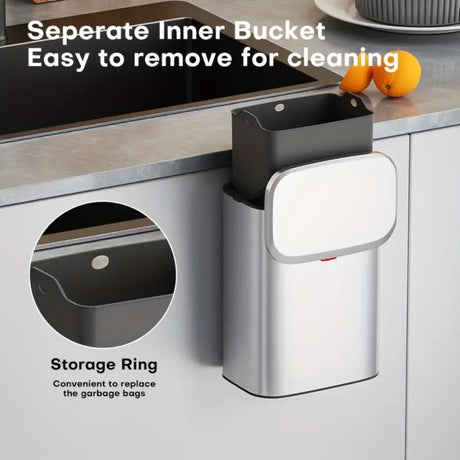 DS BS 4L Hanging Kitchen Trash Bin - Silver
