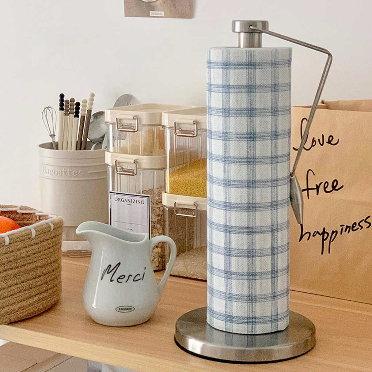 DS BS Stainless Steel Paper Towel Holder with Tension Arm - Silver