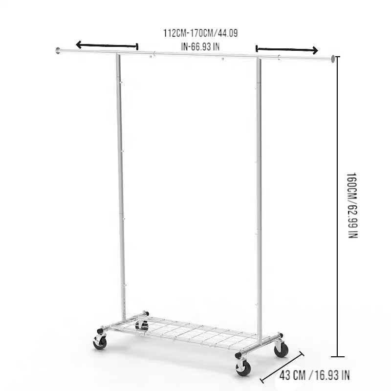 DS BS Portable Single Rod Height Adjustable Clothes Rack