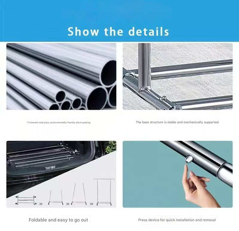 DS BS Portable Single Rod Height Adjustable Clothes Rack