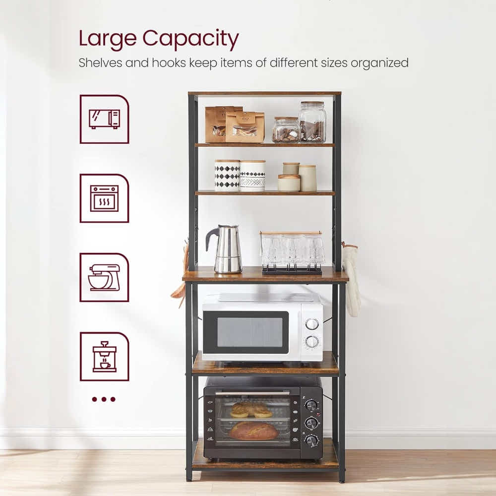 DS BS 6-Tier Kitchen Microwave Oven Rack - Rustic Brown