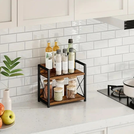 DS BS Rustic Industrial Storage Shelf – 2-Tier Wooden Metal Organizer Rack