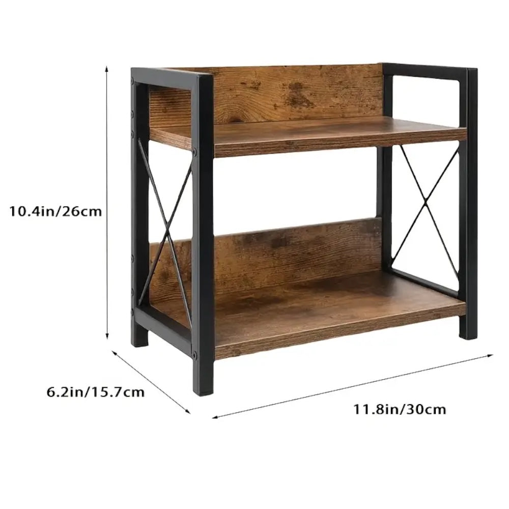 DS BS Rustic Industrial Storage Shelf – 2-Tier Wooden Metal Organizer Rack