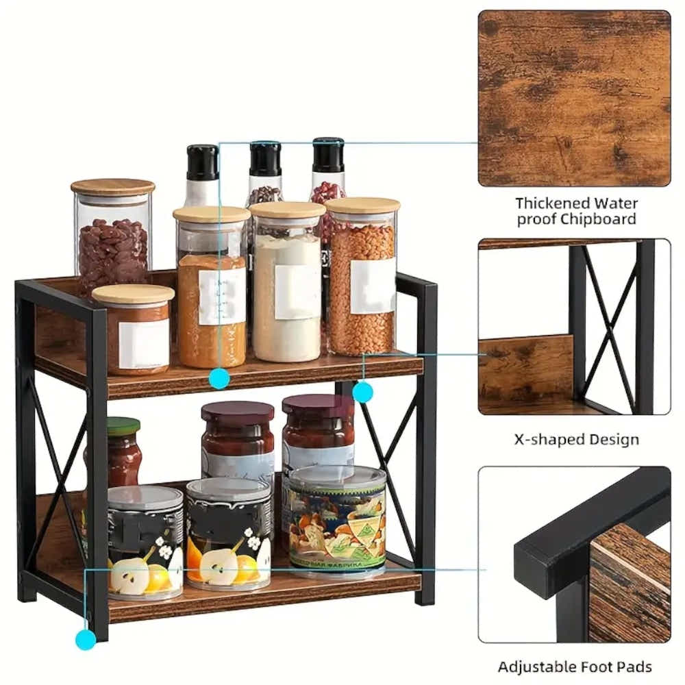 DS BS Rustic Industrial Storage Shelf – 2-Tier Wooden Metal Organizer Rack