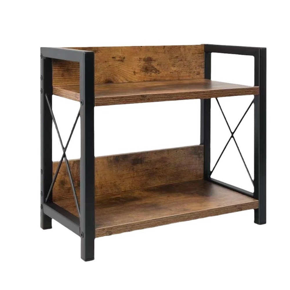DS BS Rustic Industrial Storage Shelf – 2-Tier Wooden Metal Organizer Rack