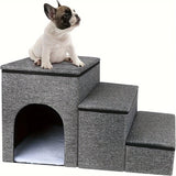 DS BS Foldable 3-Step Pet Stairs with Hidden Condo Storage