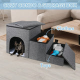DS BS Foldable 3-Step Pet Stairs with Hidden Condo Storage