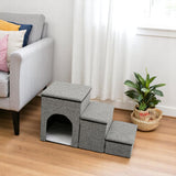 DS BS Foldable 3-Step Pet Stairs with Hidden Condo Storage