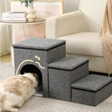 DS BS Foldable 3-Step Pet Stairs with Hidden Condo Storage
