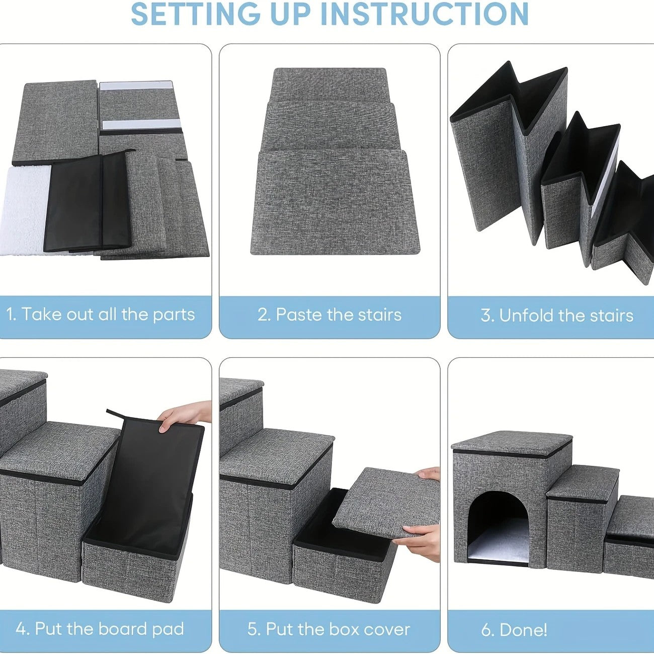 DS BS Foldable 3-Step Pet Stairs with Hidden Condo Storage