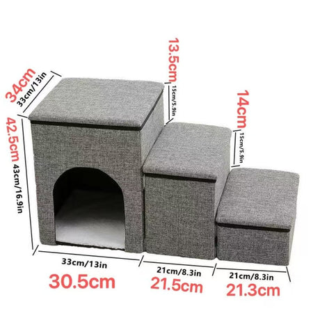 DS BS Foldable 3-Step Pet Stairs with Hidden Condo Storage